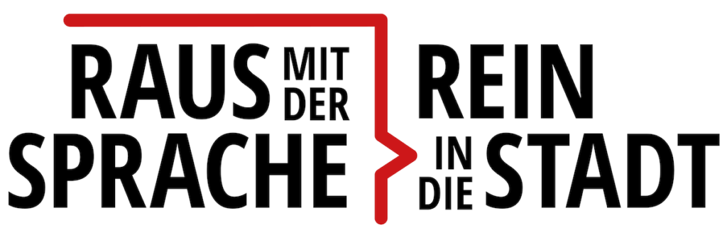 Logo mit dem Schrift Raus mit der Sprache, Rein in die Stadt
